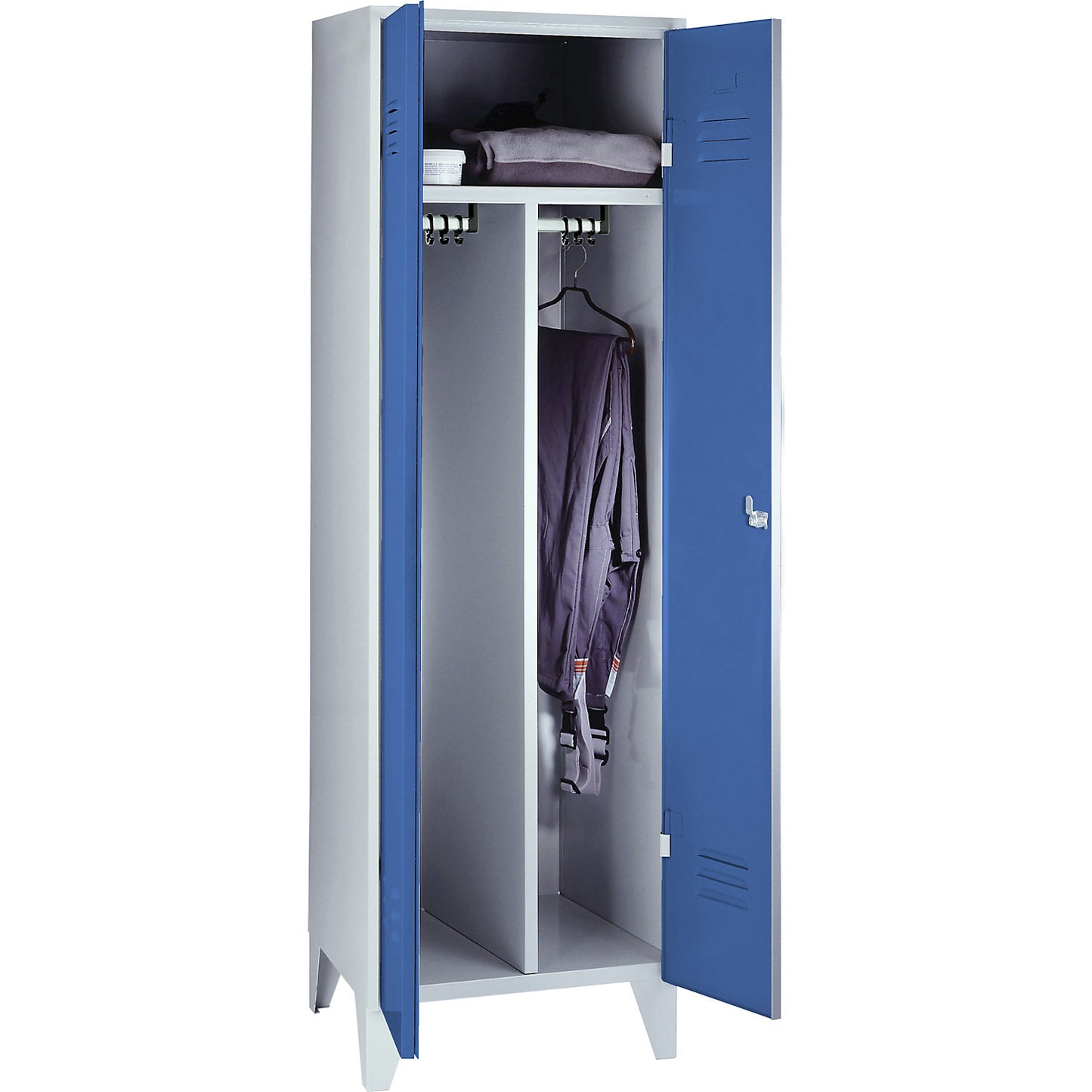 Berlin 2 clean and dirty locker, centre divider, 1 compartment, light grey/light blue, width 600 mm.