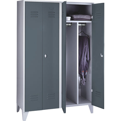 Berlin 2 clean and dirty locker, centre divider, 2 compartments, light grey/blue grey, width 1200 mm.
