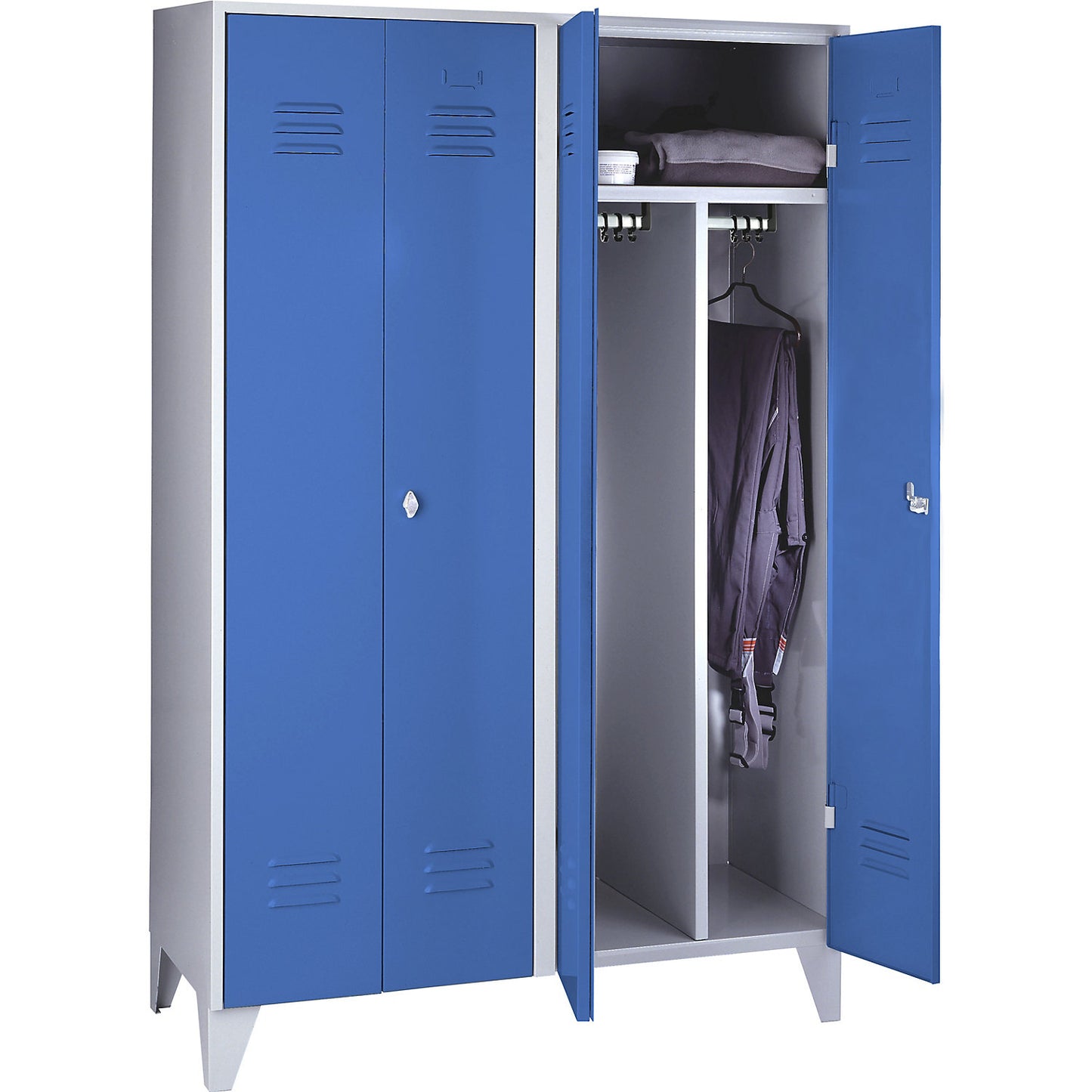 Berlin 2 clean and dirty locker, centre divider, 2 compartments, light grey/light blue, width 1200 mm.