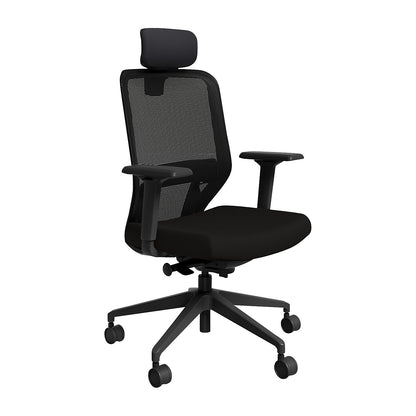 Grevia office chair, with mesh backrest, black, with headrest.