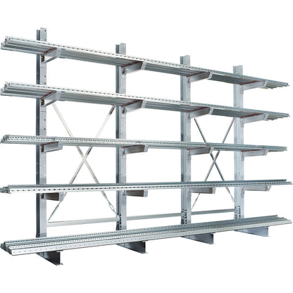 Cantilever racking unit, single-sided, hot dip galvanised, HxWxD 4550 x 4500 x 750 mm.