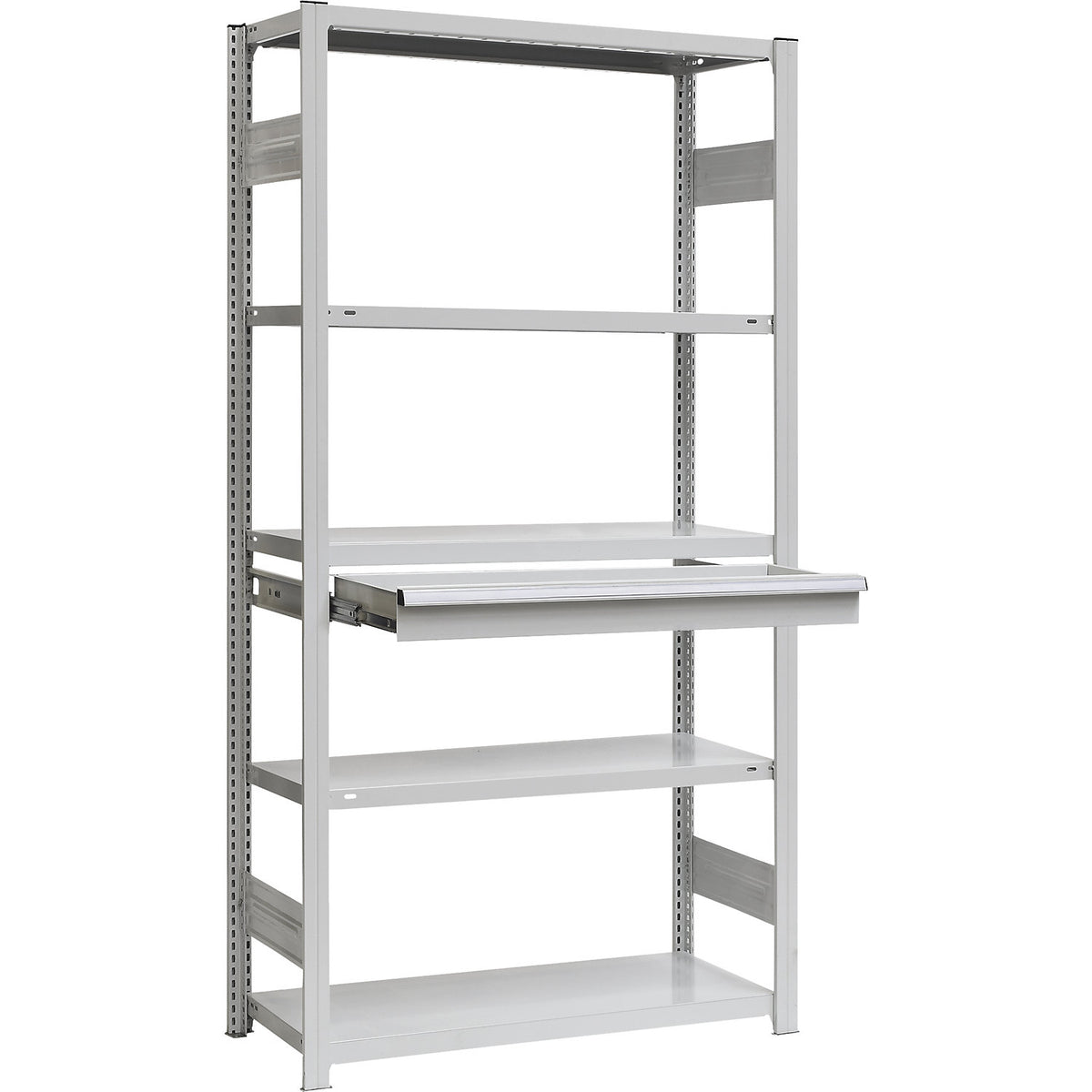 Single drawer, made of steel, HxWxD 100 x 750 x 400 mm, without lock, light grey.