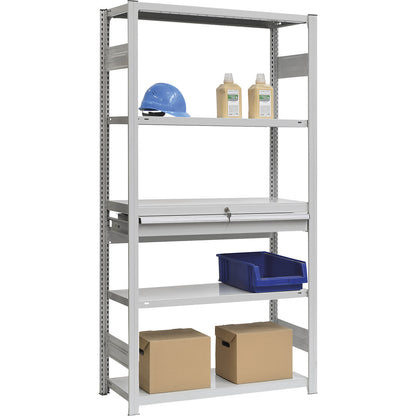 Single drawer, made of steel, HxWxD 150 x 1000 x 500 mm, with lock, light grey.