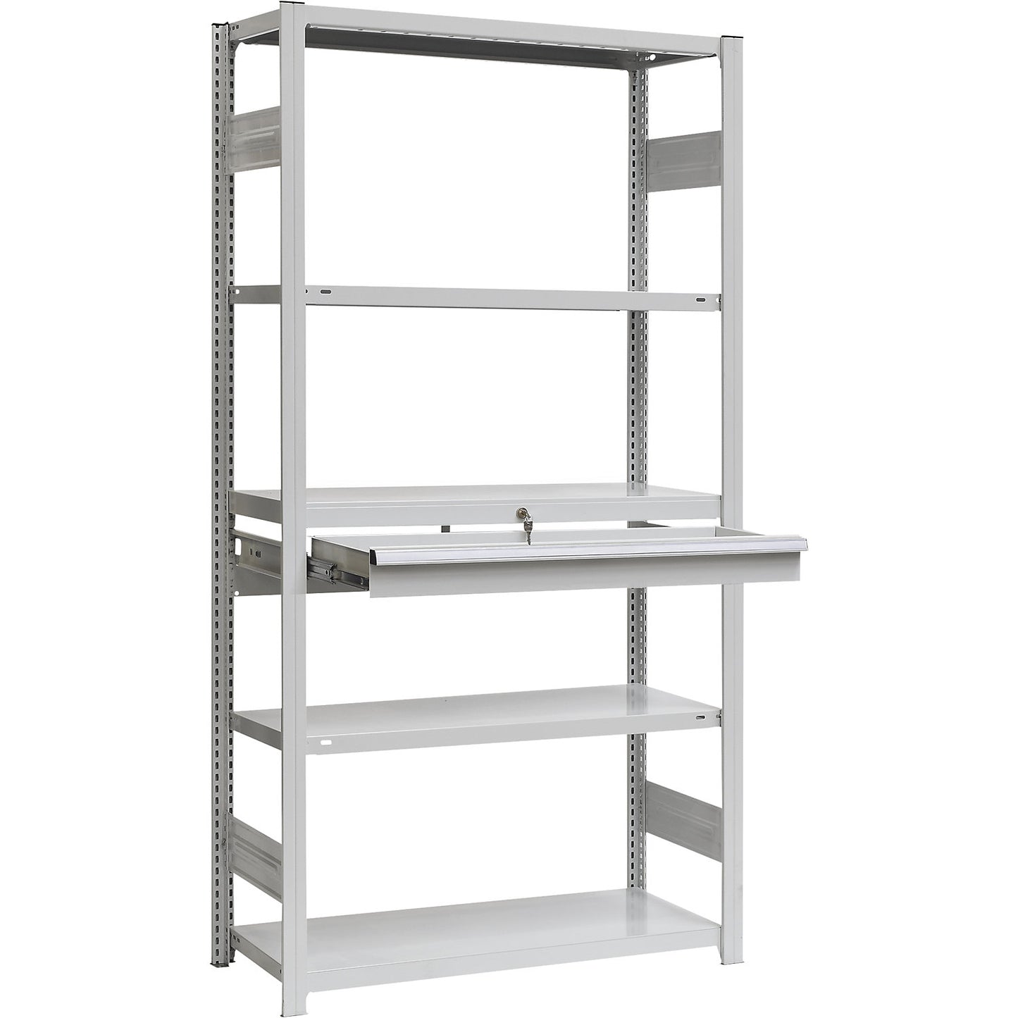 Single drawer, made of steel, HxWxD 100 x 750 x 500 mm, with lock, light grey.