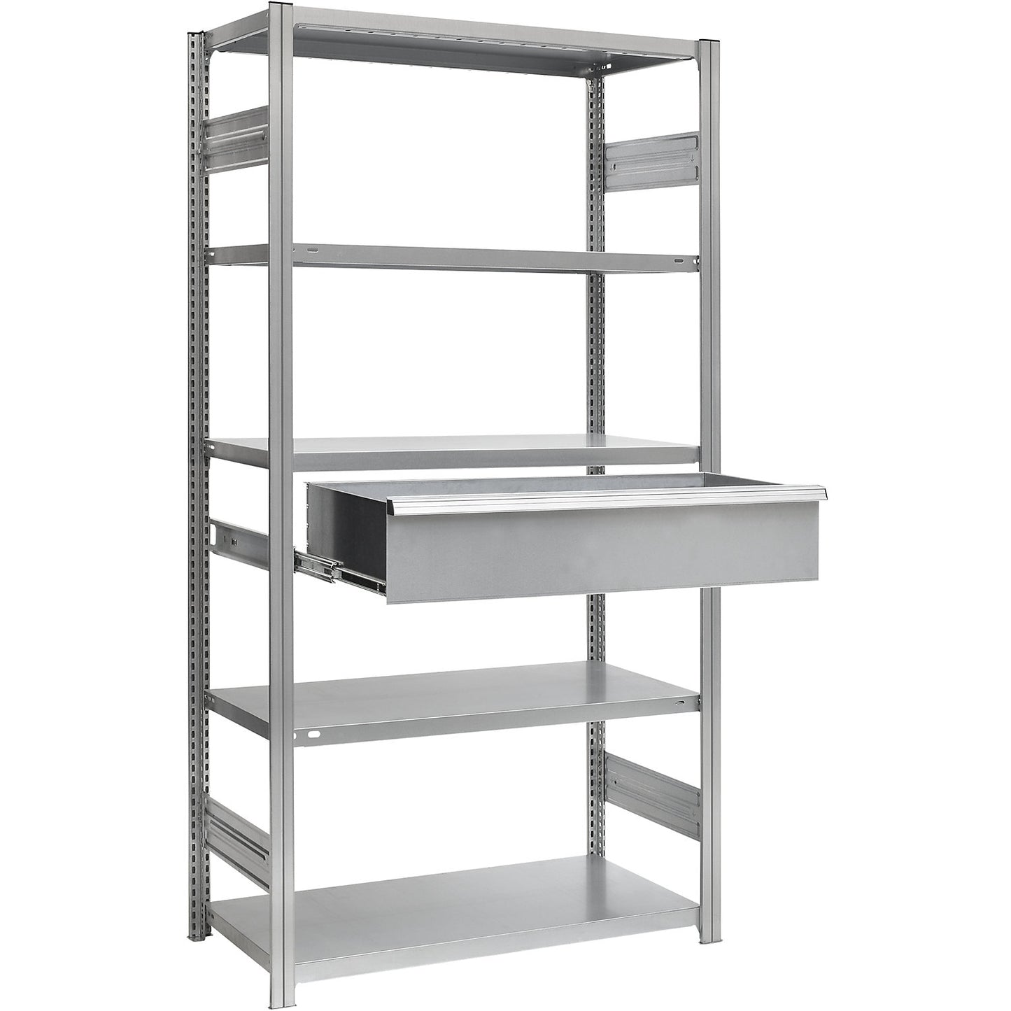 Single drawer, made of steel, HxWxD 150 x 750 x 400 mm, without lock, zinc plated.