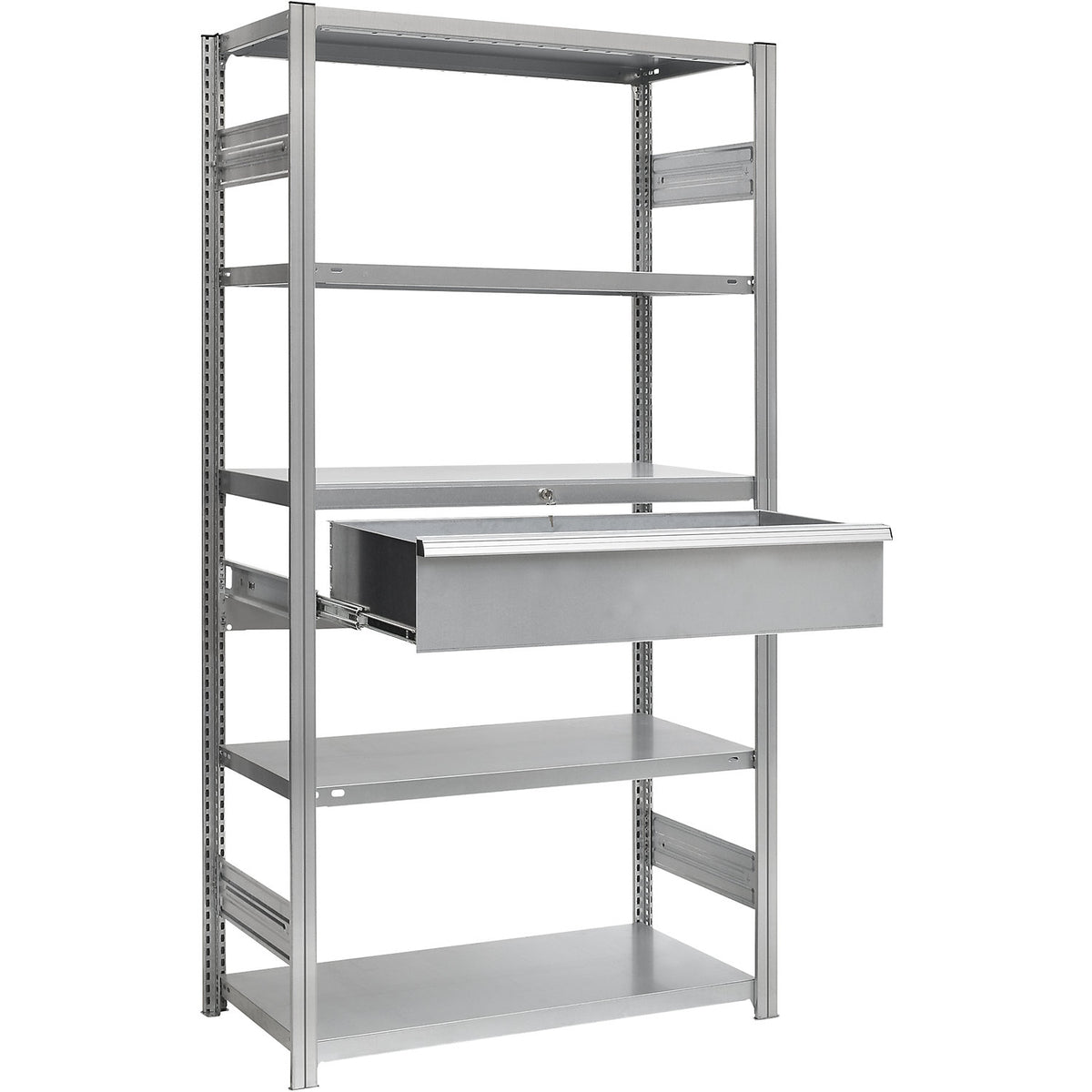 Single drawer, made of steel, HxWxD 100 x 1000 x 600 mm, with lock, zinc plated.