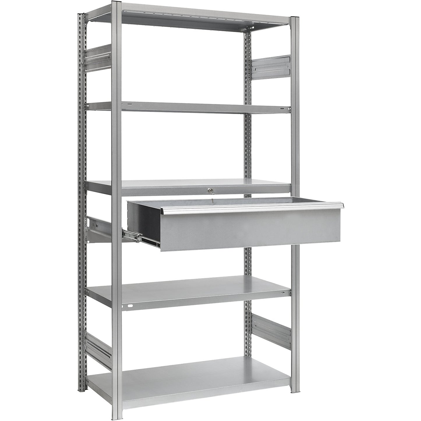 Single drawer, made of steel, HxWxD 150 x 750 x 400 mm, with lock, zinc plated.