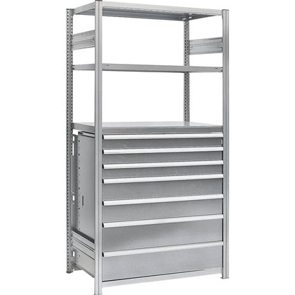 Drawer unit, made of steel, HxWxD 1000 x 750 x 500 mm, zinc plated.