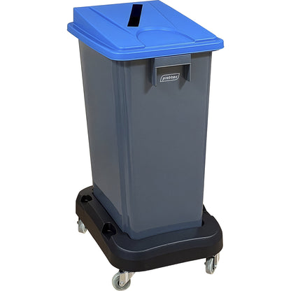 Recycling collector with trolley, blue lid, 60 litres.