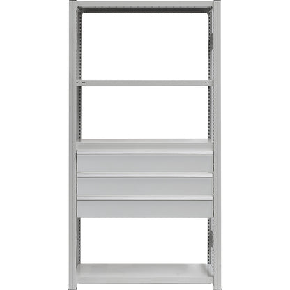 Drawer set, 3 drawers, powder coated, WxD 1300 x 400 mm, max. load 50 kg, installation height 500 mm.