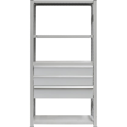 Drawer set, 3 drawers, powder coated, WxD 750 x 400 mm, max. load 50 kg, installation height 550 mm.