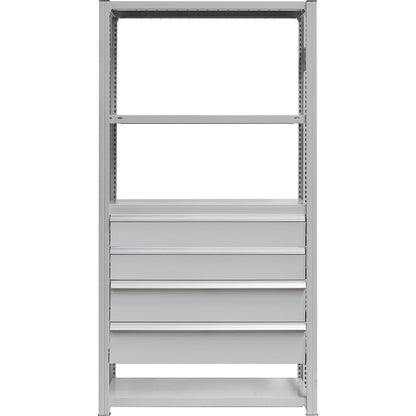 Drawer set, 4 drawers, powder coated, WxD 1300 x 600 mm, max. load 60 kg, installation height 750 mm.