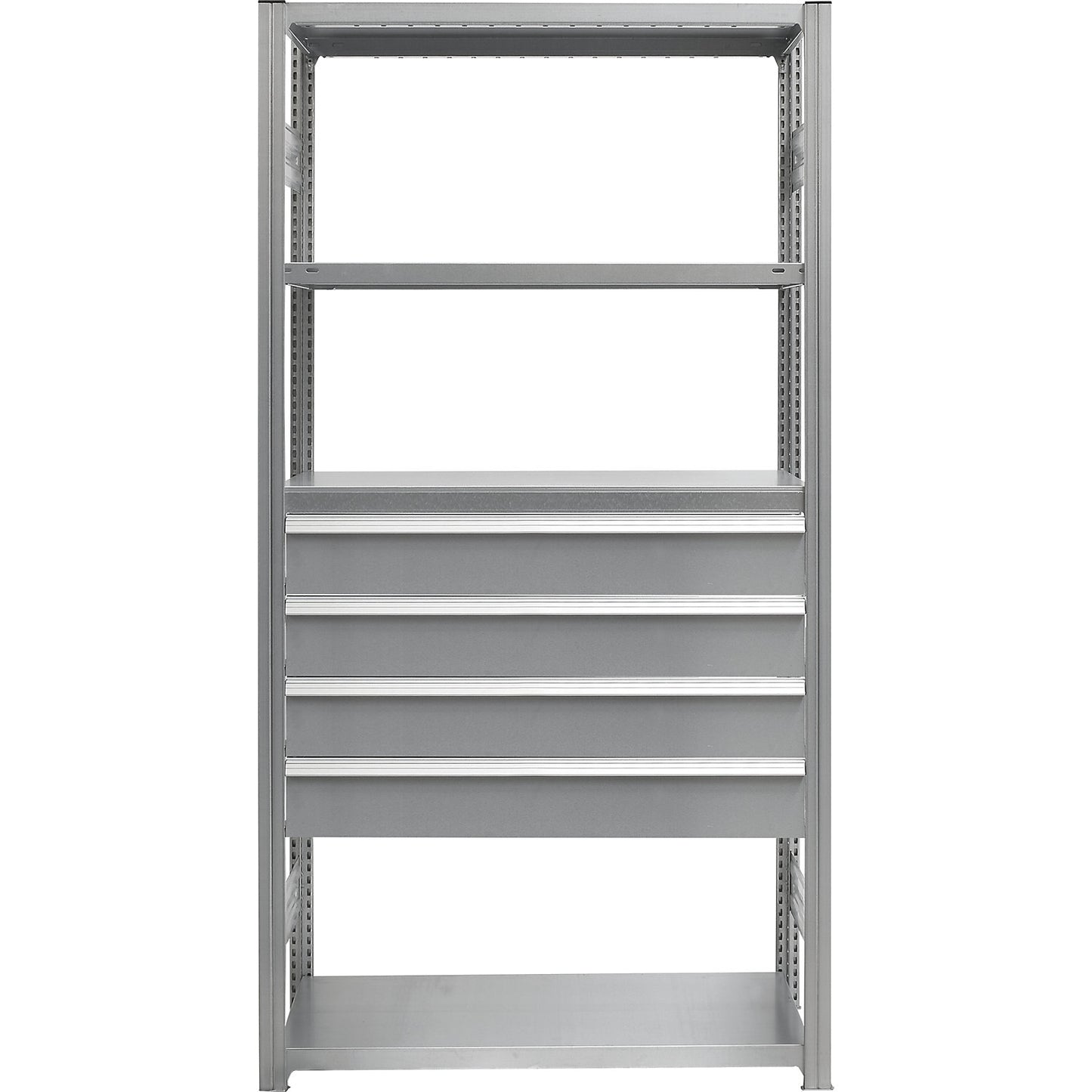 Drawer set, 4 drawers, zinc plated, WxD 750 x 500 mm, max. load 60 kg, installation height 650 mm.