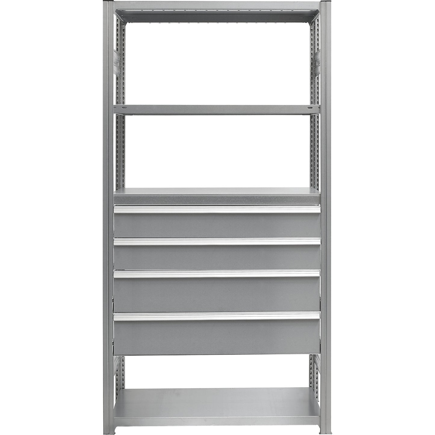 Drawer set, 4 drawers, zinc plated, WxD 1000 x 400 mm, max. load 50 kg, installation height 750 mm.