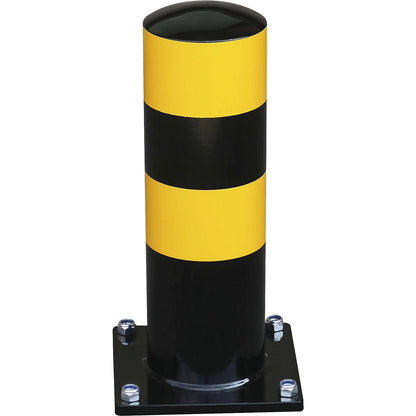 Ram protection bollard for HGV parking aid, WxH 159 x 500 mm, black/yellow.