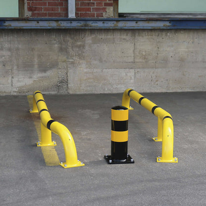 Ram protection bollard for HGV parking aid, WxH 159 x 500 mm, black/yellow.