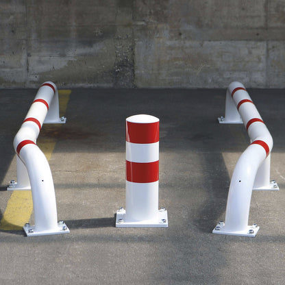 Ram protection bollard for HGV parking aid, WxH 159 x 500 mm, white/red.
