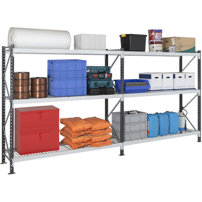 Additional shelf levels, incl. cross beams and mesh shelves, WxD 1500 x 800 mm, max. load 400 kg.