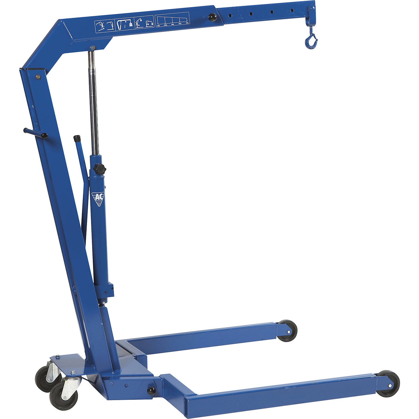 Hydraulic workshop crane, parallel wheeled base, max. load 550 kg.