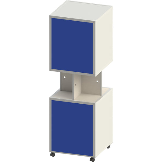 Information column sheet steel, mobile, HxW 1884 x 620 mm, royal blue fabric, white oak finish.