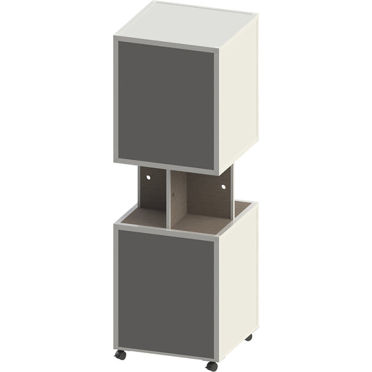 Information column sheet steel, mobile, HxW 1884 x 620 mm, grey fabric, marone oak decor.