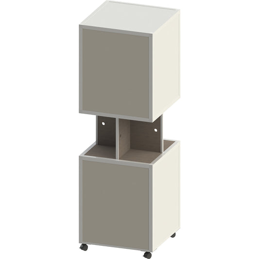 Information column sheet steel, mobile, HxW 1884 x 620 mm, beige fabric, marone oak finish.