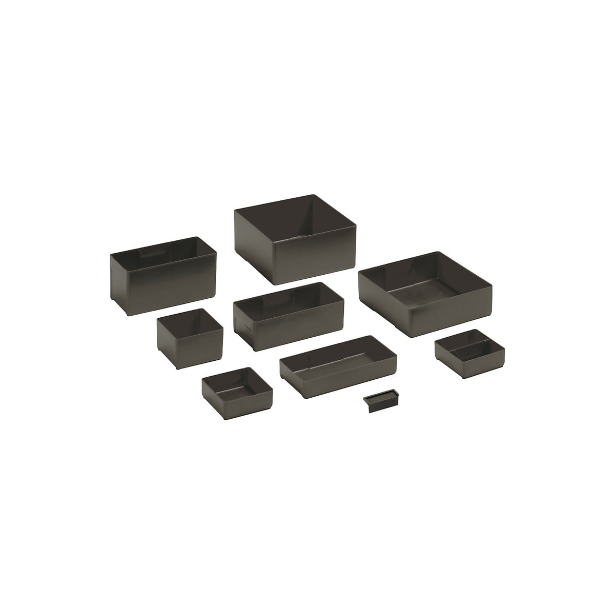 ESD drawer divider, insert boxes, black, HxWxD 46 x 75 x 150 mm, for H 75 mm, pack of 6.