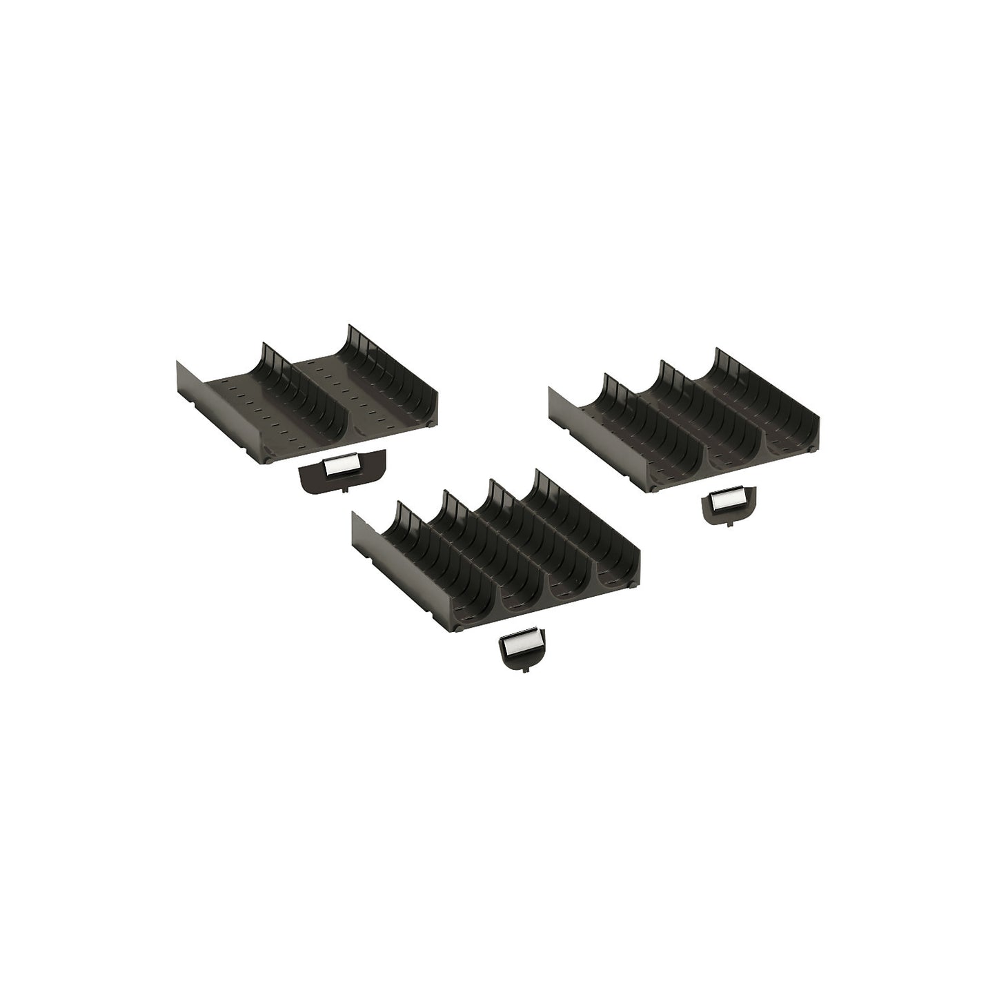 ESD drawer divider, trays, pack of 6, 3 cavities, Ø 45 mm, HxWxD 26 x 150 x 150 mm.