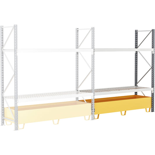 Wide span shelving unit with tray, W 1800 mm, HxD 2000 x 600 mm, max. shelf load 284 kg, extension shelf unit.