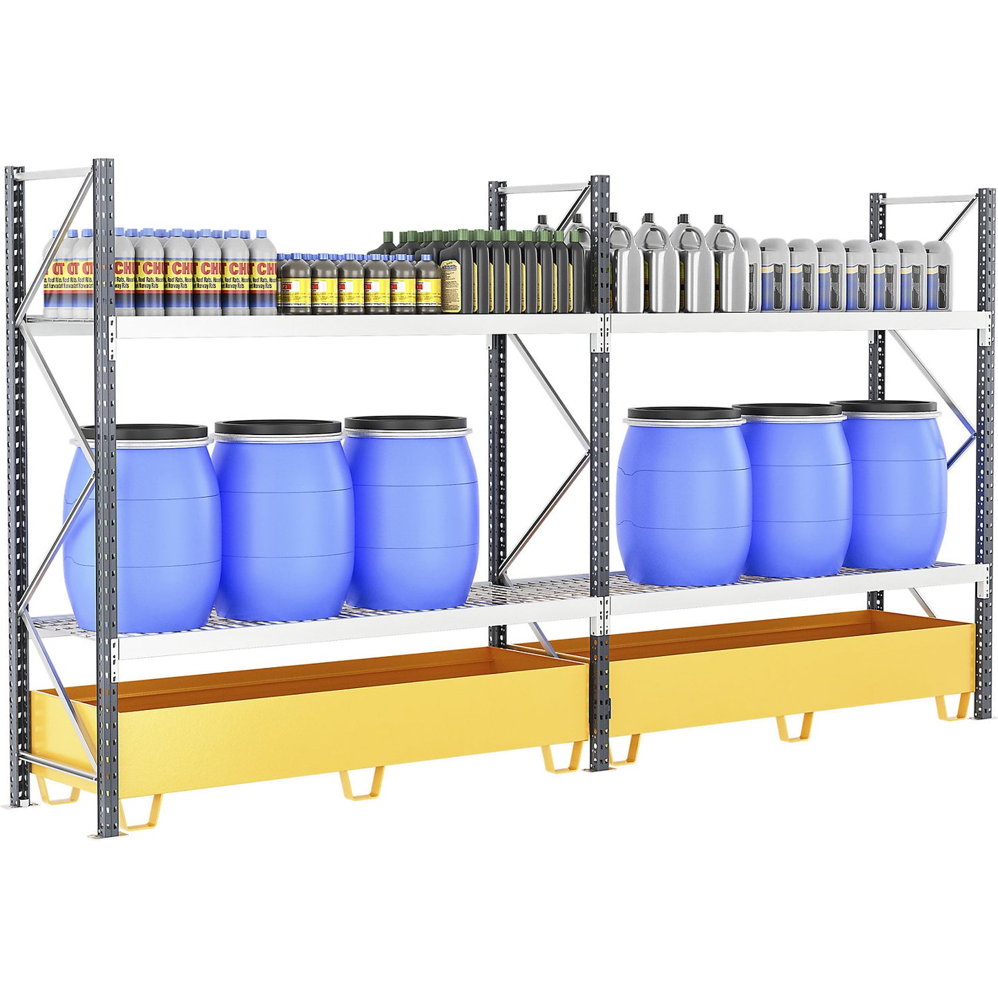 Wide span shelving unit with tray, W 1800 mm, HxD 2000 x 800 mm, max. shelf load 284 kg, standard shelf unit.
