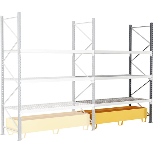 Wide span shelving unit with tray, W 1800 mm, HxD 2500 x 600 mm, max. shelf load 660 kg, extension shelf unit.