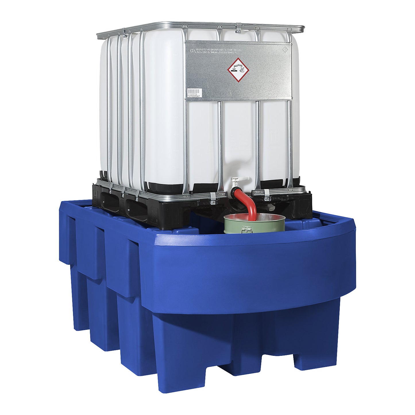 PE sump tray for IBC/KTC tank containers, with filling attachment, capacity 1000 l, with grate.