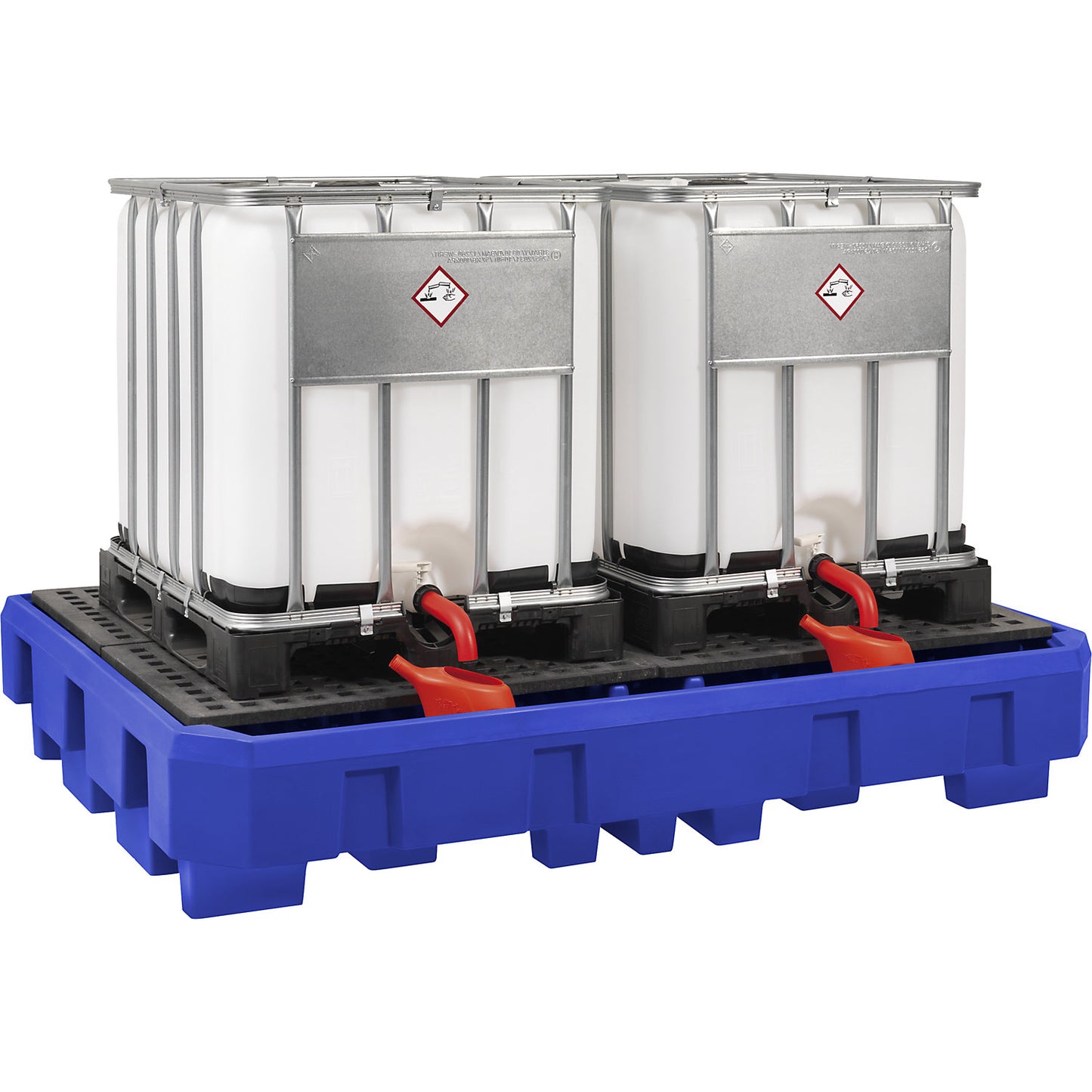 Polyethylene sump tray, for 2 IBC/KTC pedestals, sump capacity 1000 l, with polyethylene grate.