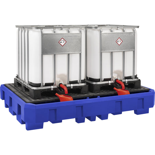 Polyethylene sump tray, for 2 IBC/KTC pedestals, sump capacity 1000 l, with polyethylene grate.