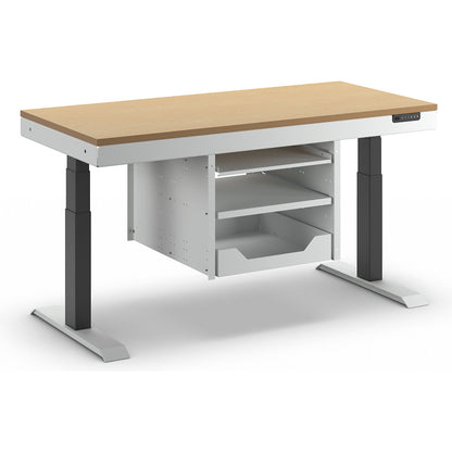 Work table, electrically height adjustable, multiplex board, WxD 1200 x 700 mm.