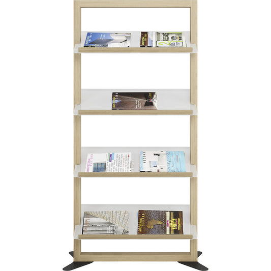 Brochure display stand model A, wood, HxWxD 1565 x 740 x 400 mm, 4 compartments.