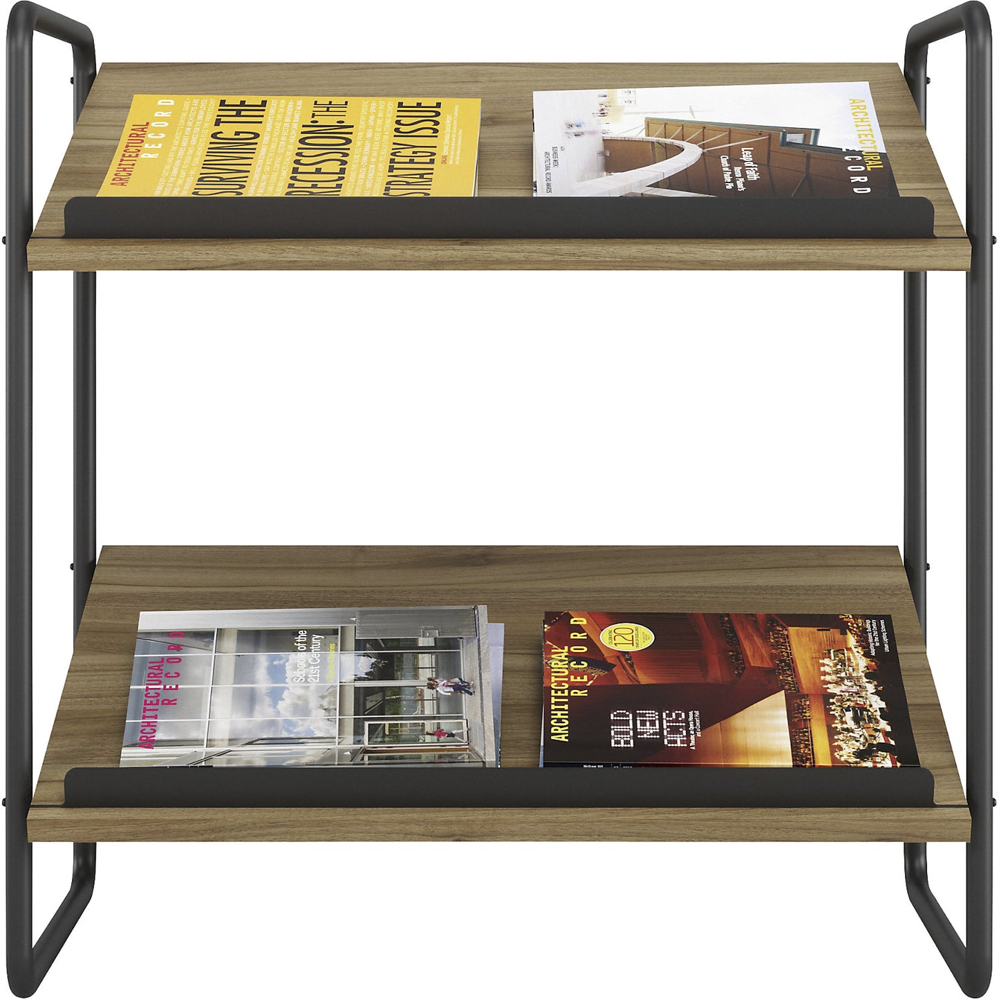 Brochure display stand model F, wood, HxWxD 720 x 720 x 370 mm, 2 compartments.