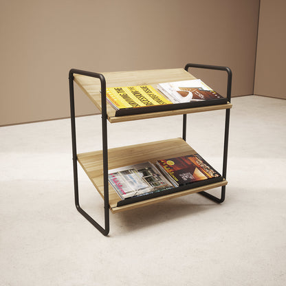 Brochure display stand model F, wood, HxWxD 720 x 720 x 370 mm, 2 compartments.