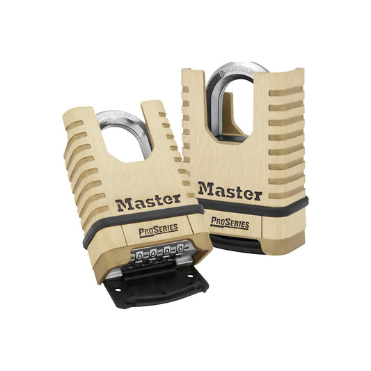 Padlock, brass, with combination lock, pack of 4, 10 mm bracket, coated.