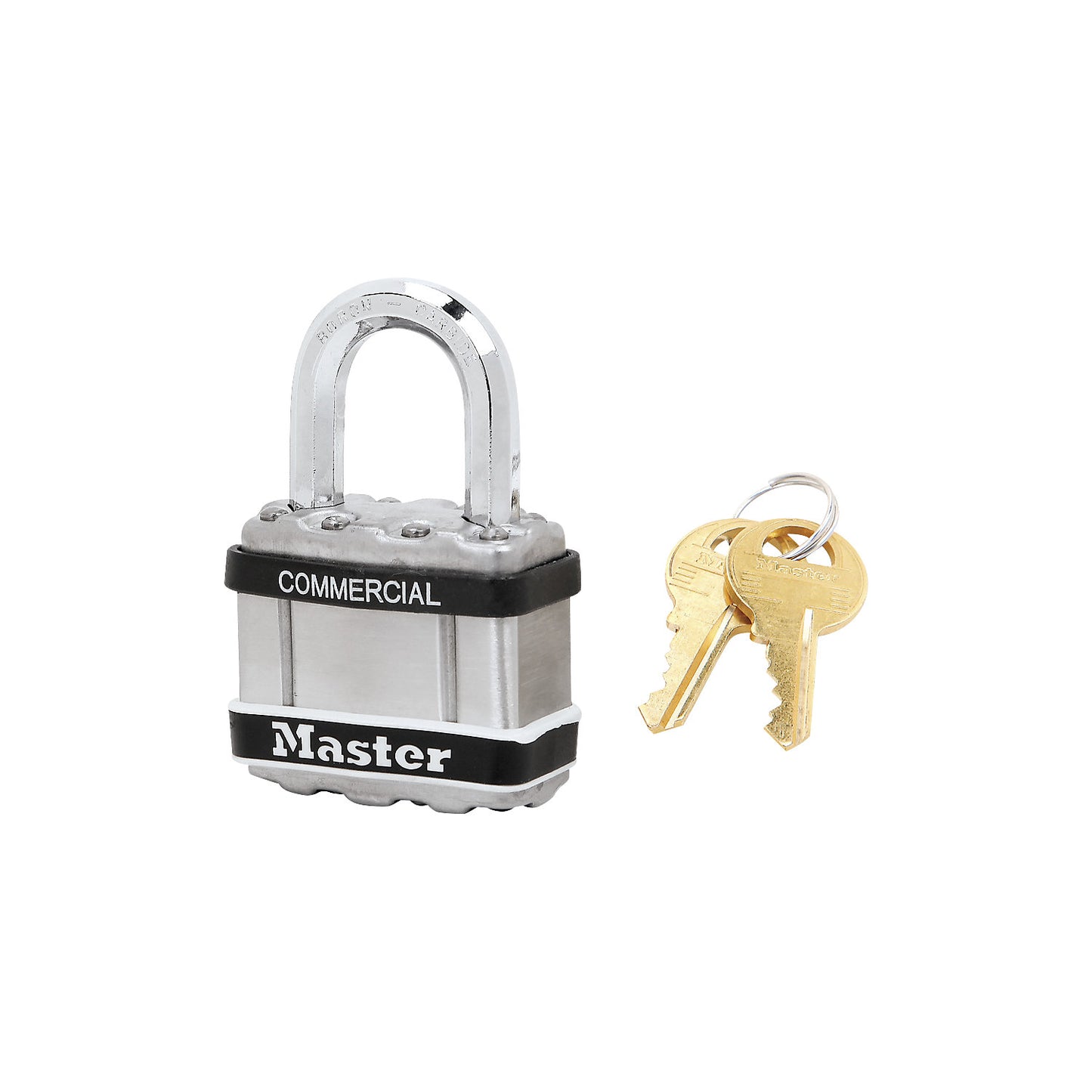 Padlock with cylinder lock, stainless steel housing, pack of 6, width 44 mm.