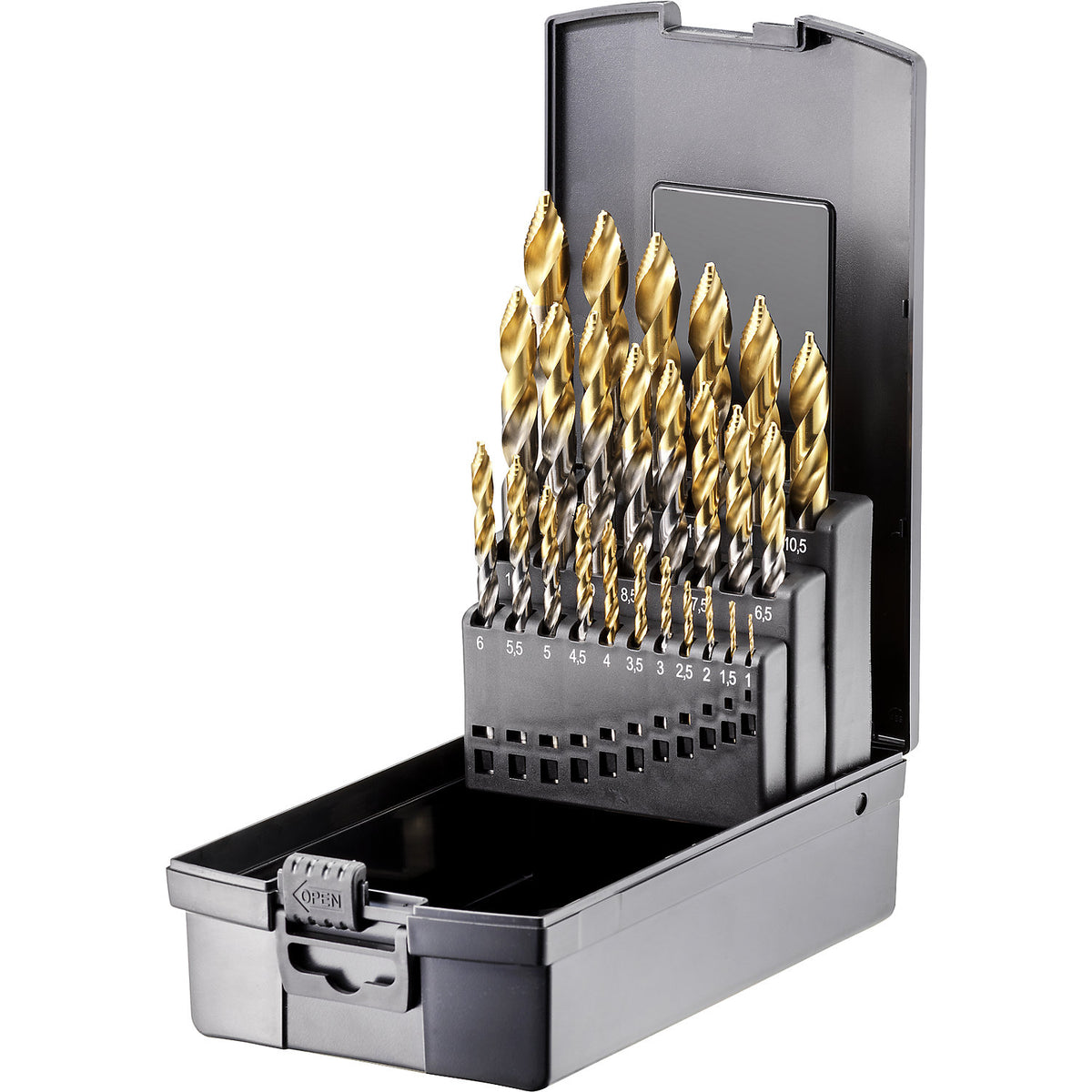 Twist drill set, DIN 338 HSS-G TiN with step tip type N - PREMIUM, small set, 25 pieces.