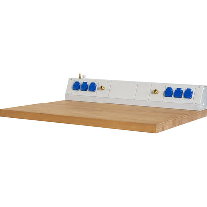 Power module for industrial workstations, 6 sockets 230 V, 2 x compressed air, width 1000 mm.