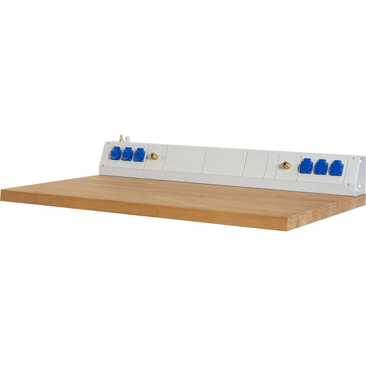 Power module for industrial workstations, 6 sockets 230 V, 2 x compressed air, width 1250 mm.