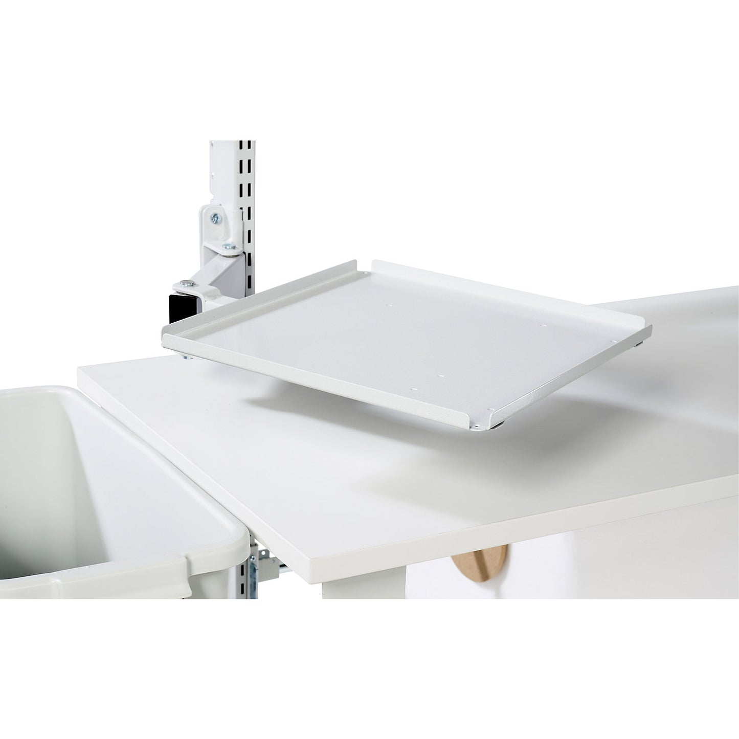 Laptop/printer shelf, swivelling, with double arm, ESD, light grey.