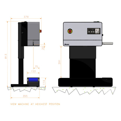 Continuous film sealer D545 Vertikal, with conveyor belt, white/blue.