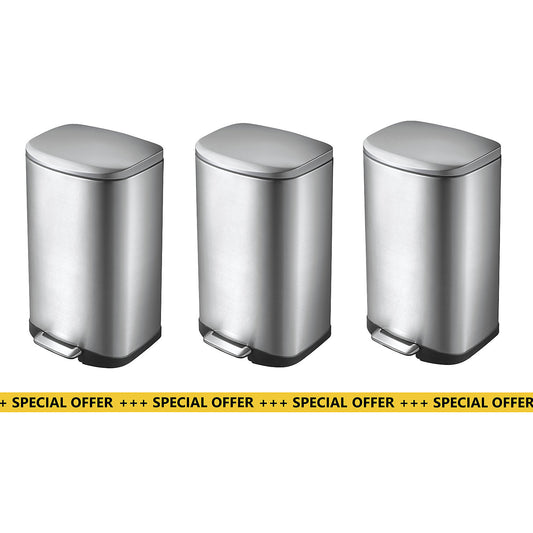 Pedal waste bin, stainless steel, pack of 3, capacity 35 l.