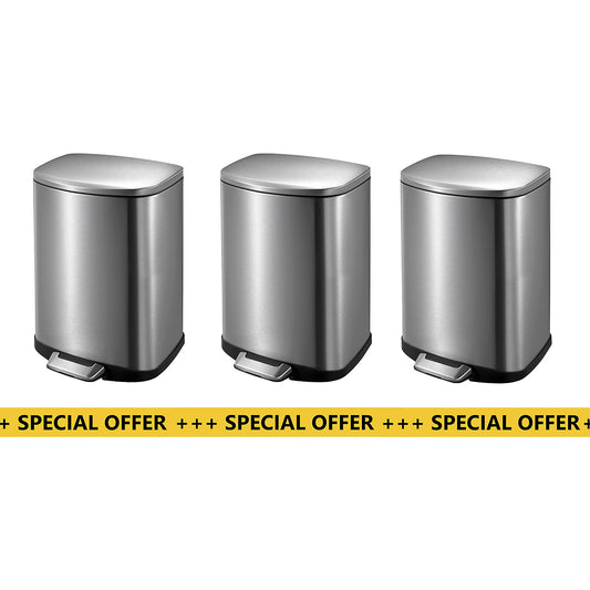 Pedal waste bin, stainless steel, pack of 3, capacity 20 l.