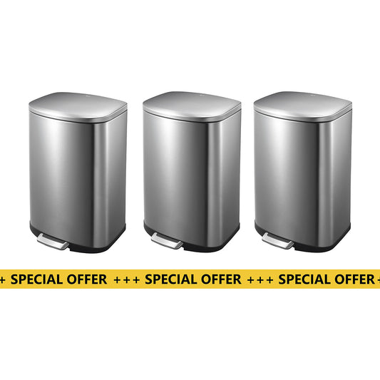 Pedal waste bin, stainless steel, pack of 3, capacity 50 l.
