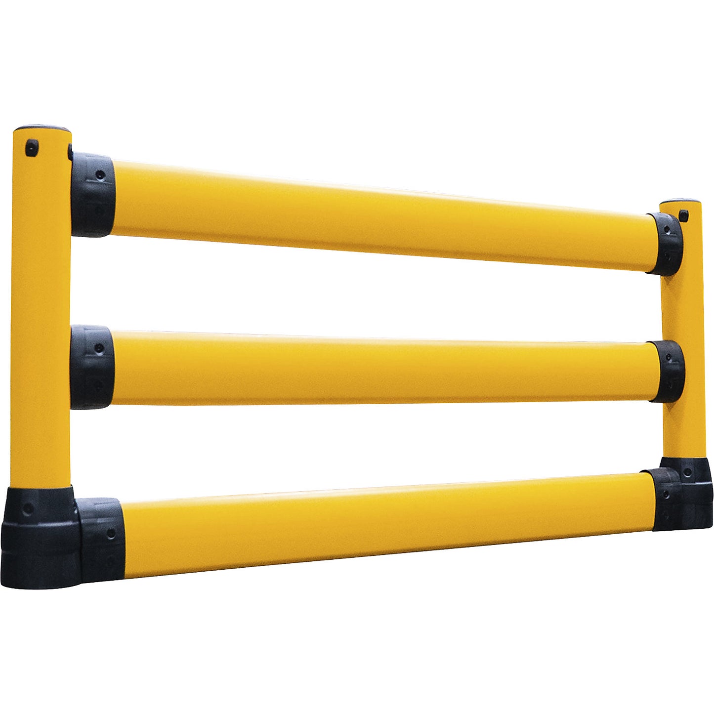 L-Line crash protection railing with forklift guard, LxWxH 2438 x 205 x 1170 mm, corner extension.