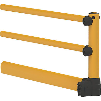 S-Line crash protection railing with forklift guard, LxWxH 2438 x 205 x 1170 mm, corner extension.